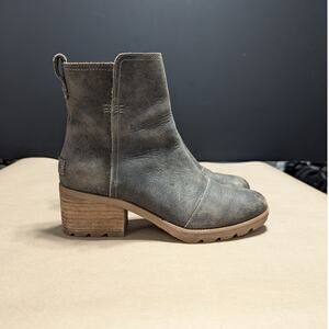 Sorel Cate Chelsea Boots Ankle Booties Heeled Womens 6.5 Leather Olive Green